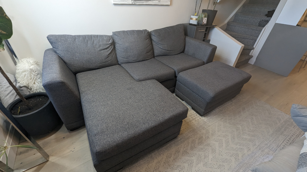 Grey Couch with Reversible L and Storage Ottoman