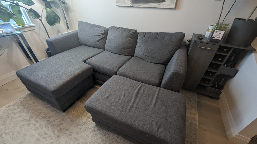 Grey Couch with Reversible L and Storage Ottoman - photo 2