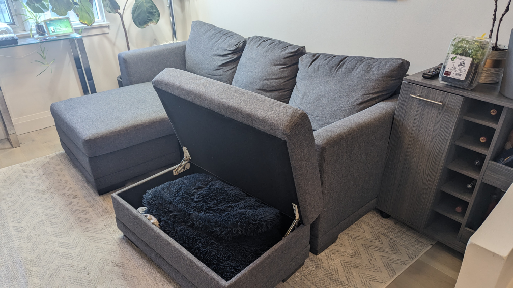 Grey Couch with Reversible L and Storage Ottoman - photo 3