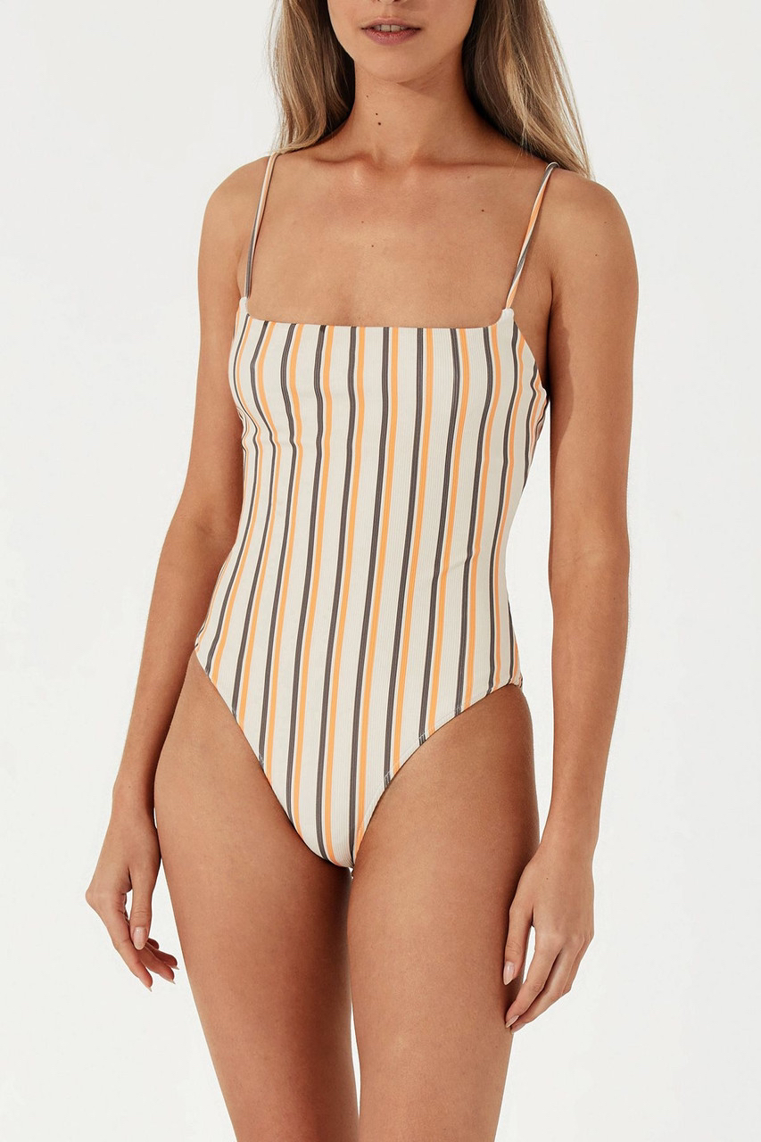 Zulu & Zephyr The Licorice Stripe Ribbed One Piece Swimsuit US 4 - photo 3