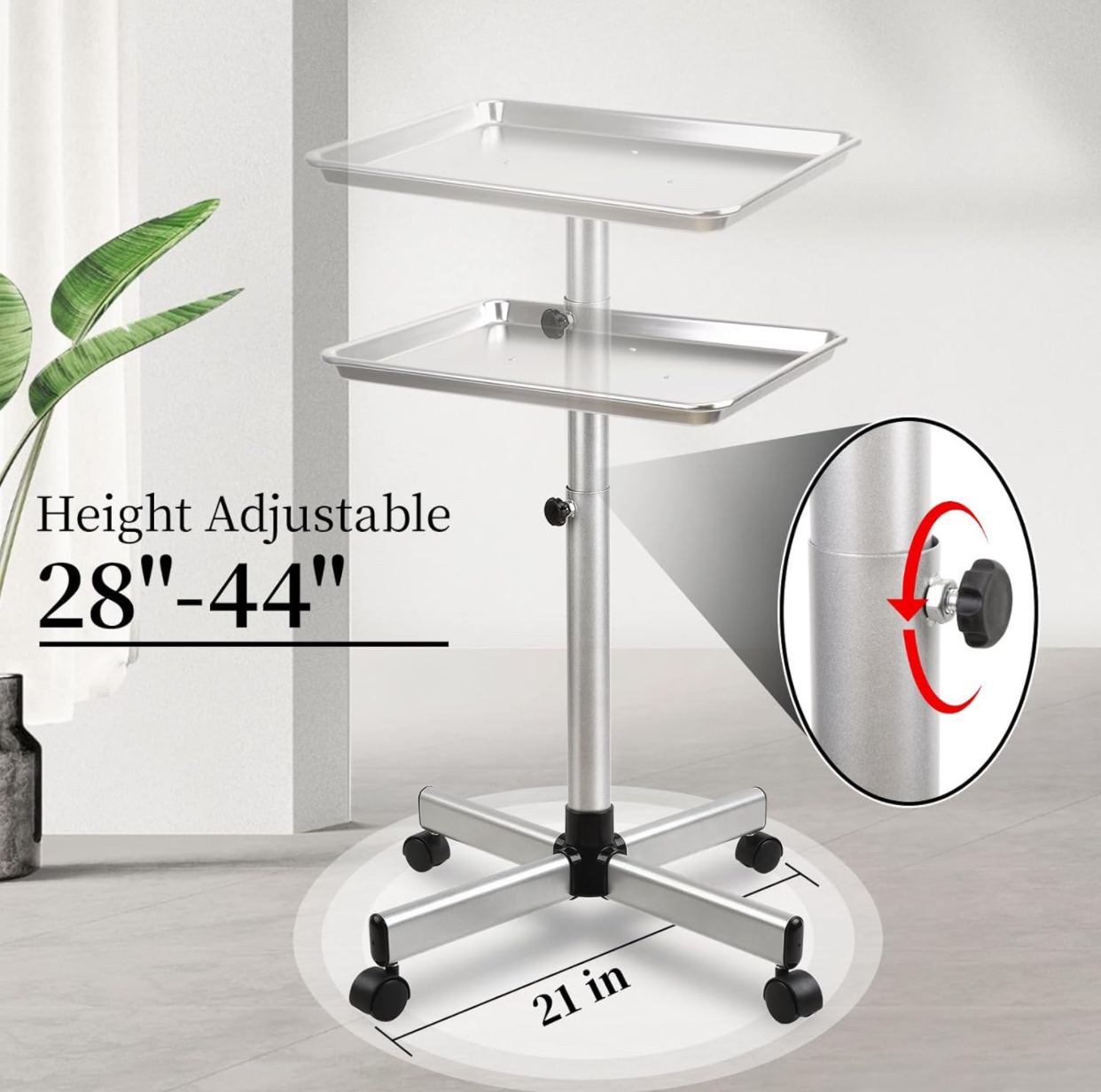 Aluminum Salon Tray: Height-Adjustable, Wheels - photo 2