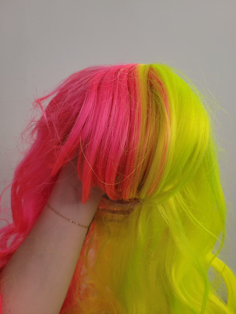 NEW synthetic split colour neon wig image indicator(7)