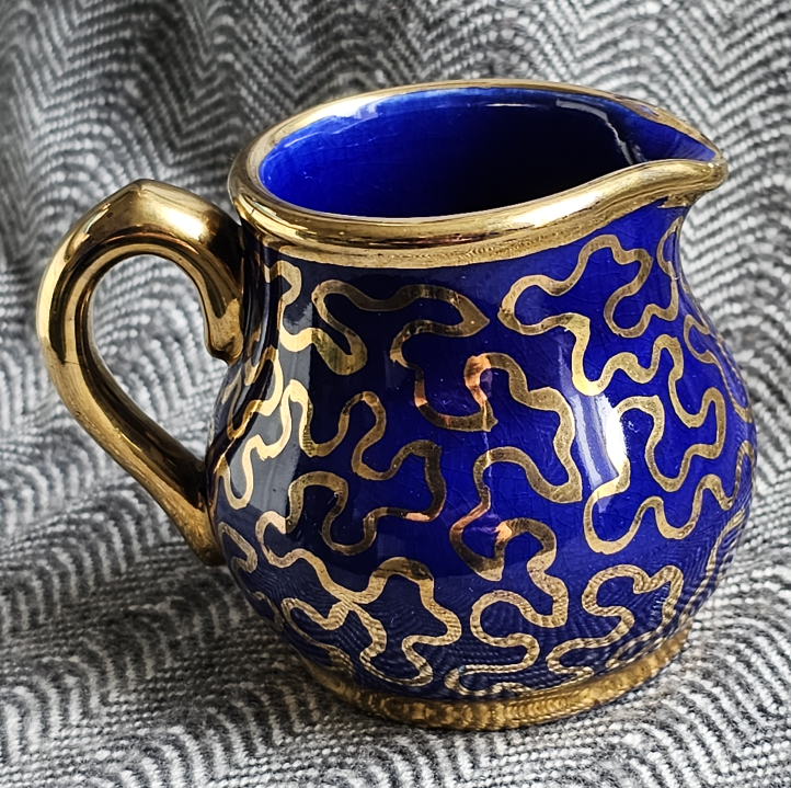 Antique Burslem Sundlow Gilden Gold and Marine Blue Creamer image indicator(2)