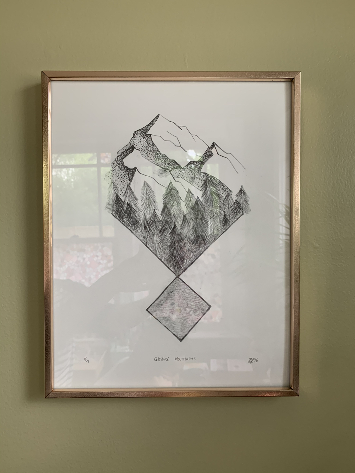Geometric mountain lithograph original print edition