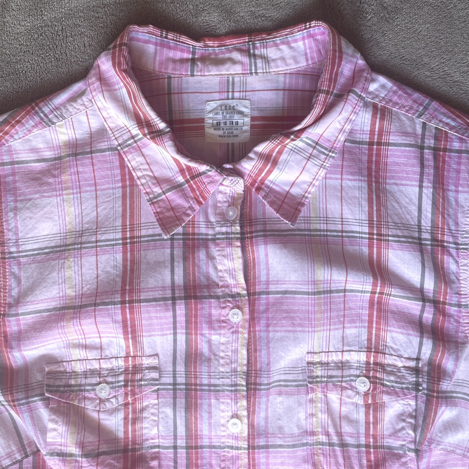 H&M Pink Plaid Short Sleeve shirt Sz 10 image indicator(2)