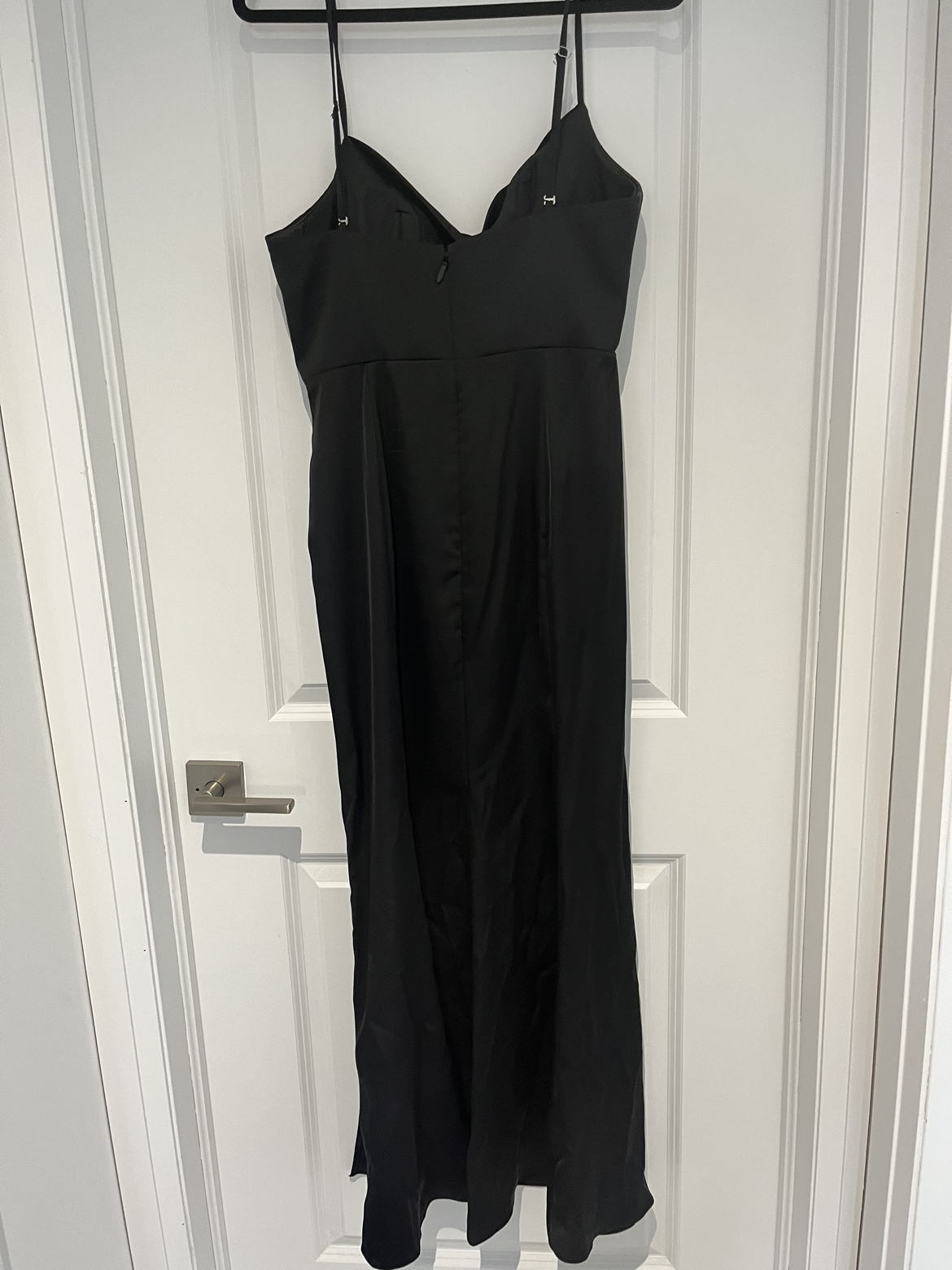 Black High Slit Elegant Pleated Stretch Satin Floor-Length Dress image indicator(4)