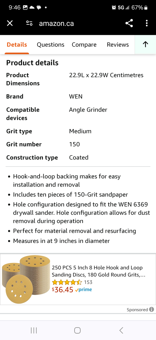 2 New Wen 10 Pack 150 Grit Sanding Discs Sand Paper image indicator(5)