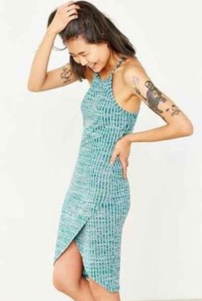 UO Silence + Noise Green Ribbed Fitted Tulip Dress Sz M - photo 2