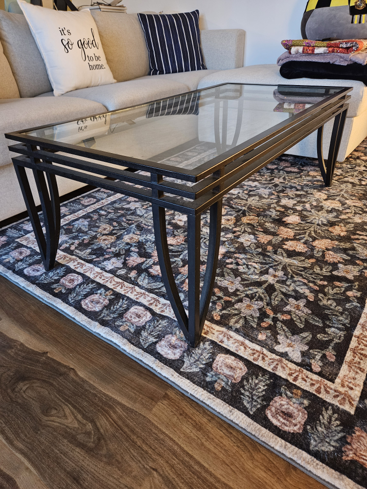 COFFEE TABLE (GLASS TOP & IRON FRAME)