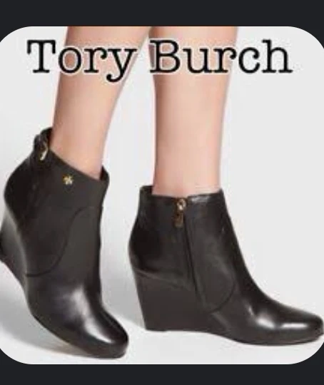 Tory Burch leather Milan black wedge shoes thumbnail