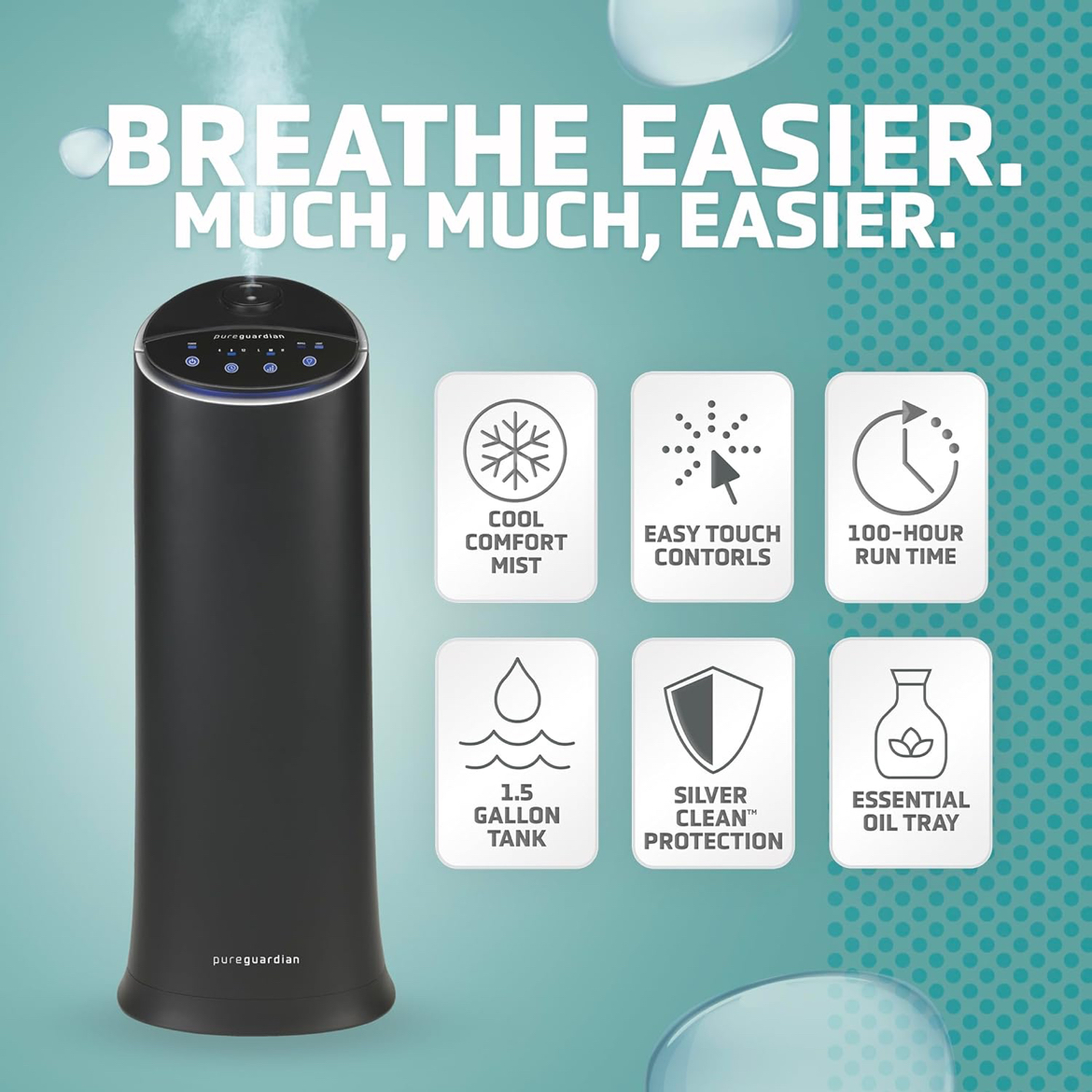 New PureGuardian - 1.5 Gal. Ultrasonic Cool Mist Humidifier