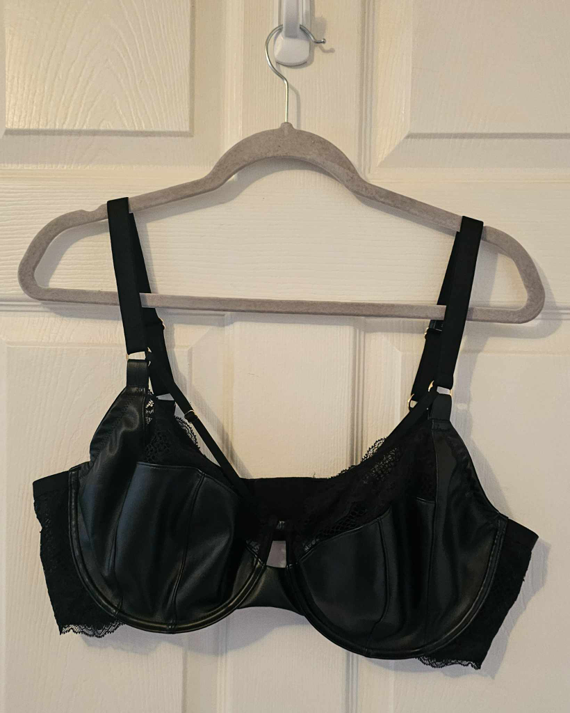 Black Victoria’s Secret Women's Unlined Faux Leather Lace Bra thumbnail