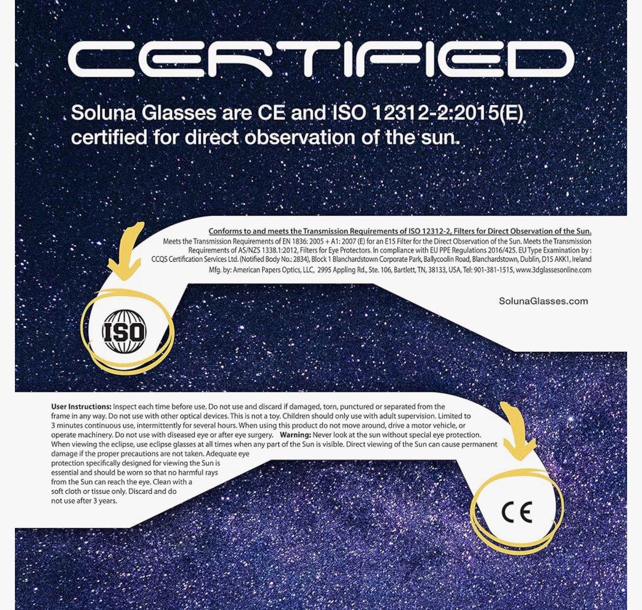 Soluna Solar Eclipse Glasses - for Direct Sun Viewing (2 Pack) image indicator(3)