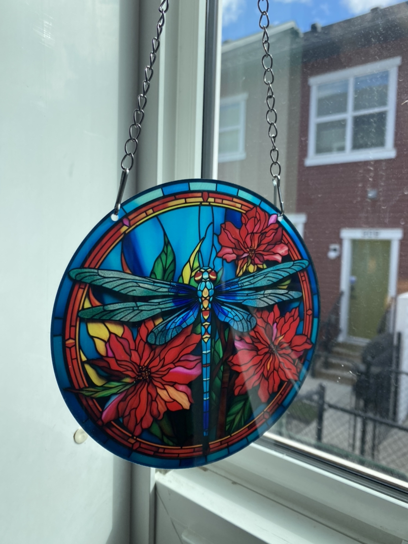 Dragonfly with red flowers Hanging window decor - photo 2