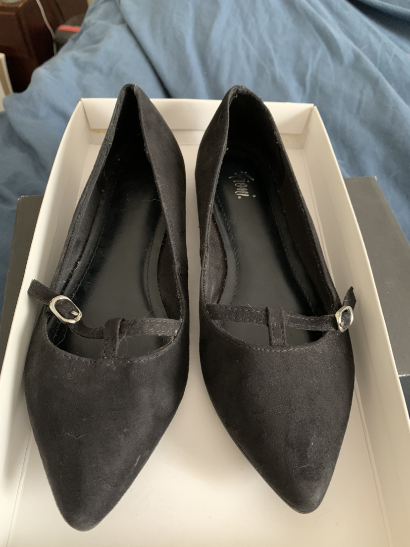 Faux suede black flats thumbnail