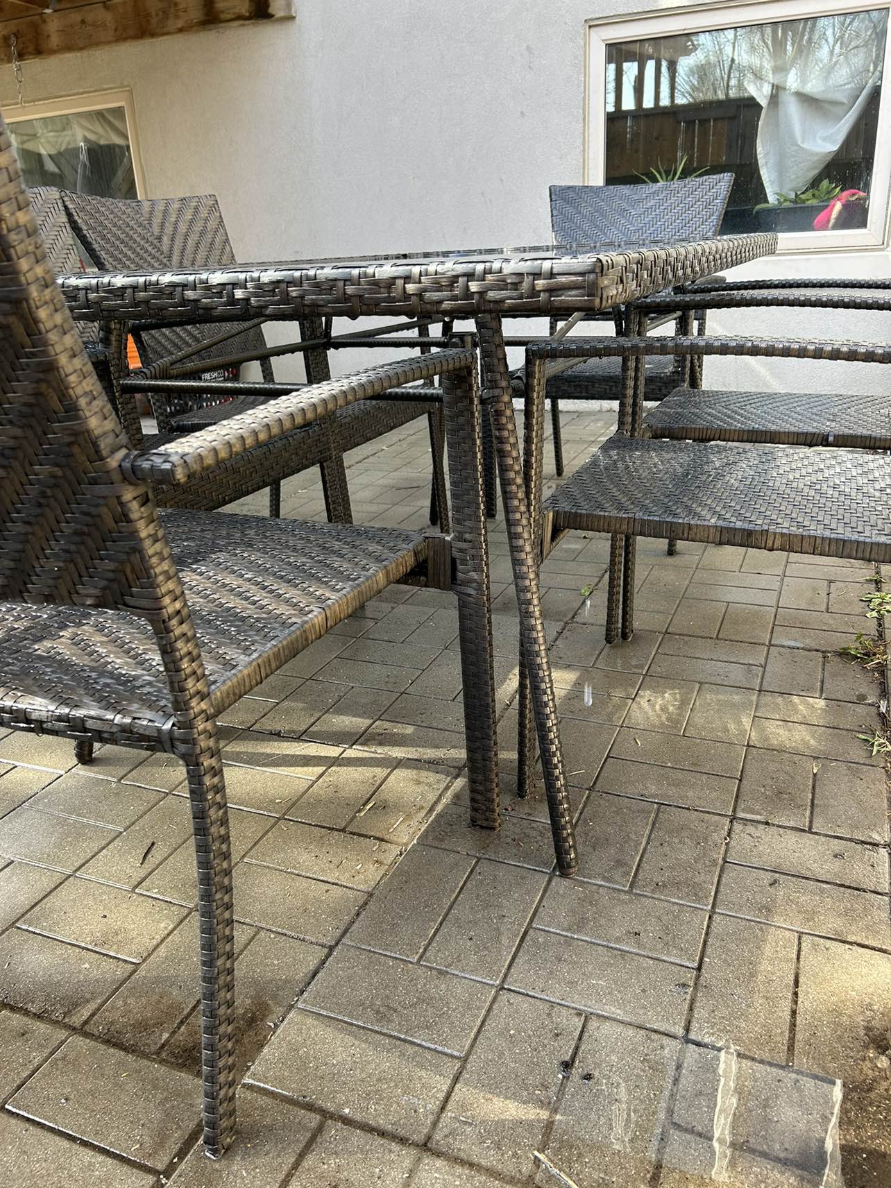 A Patio set table with glass top  with 6 chairs image indicator(4)