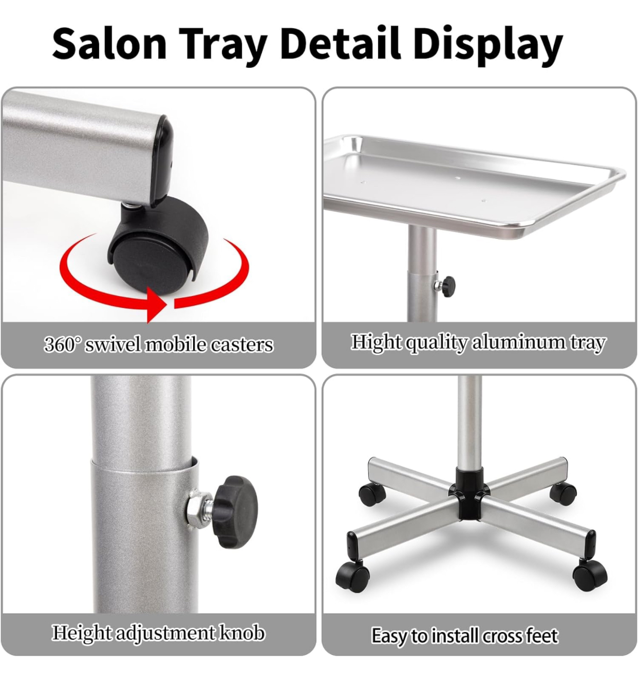 Aluminum Salon Tray: Height-Adjustable, Wheels - photo 4