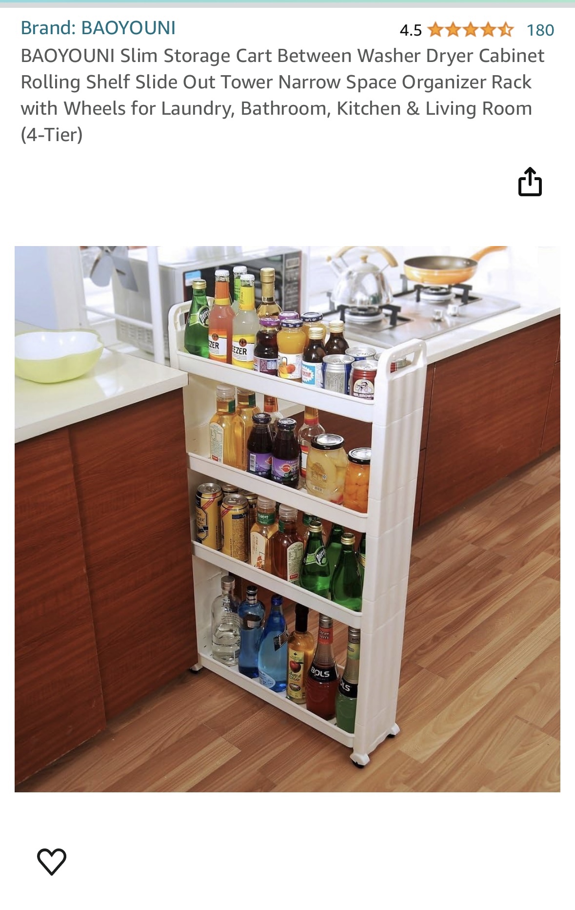 Slim Storage Cart/Narrow Space Organizer Rack with Wheels