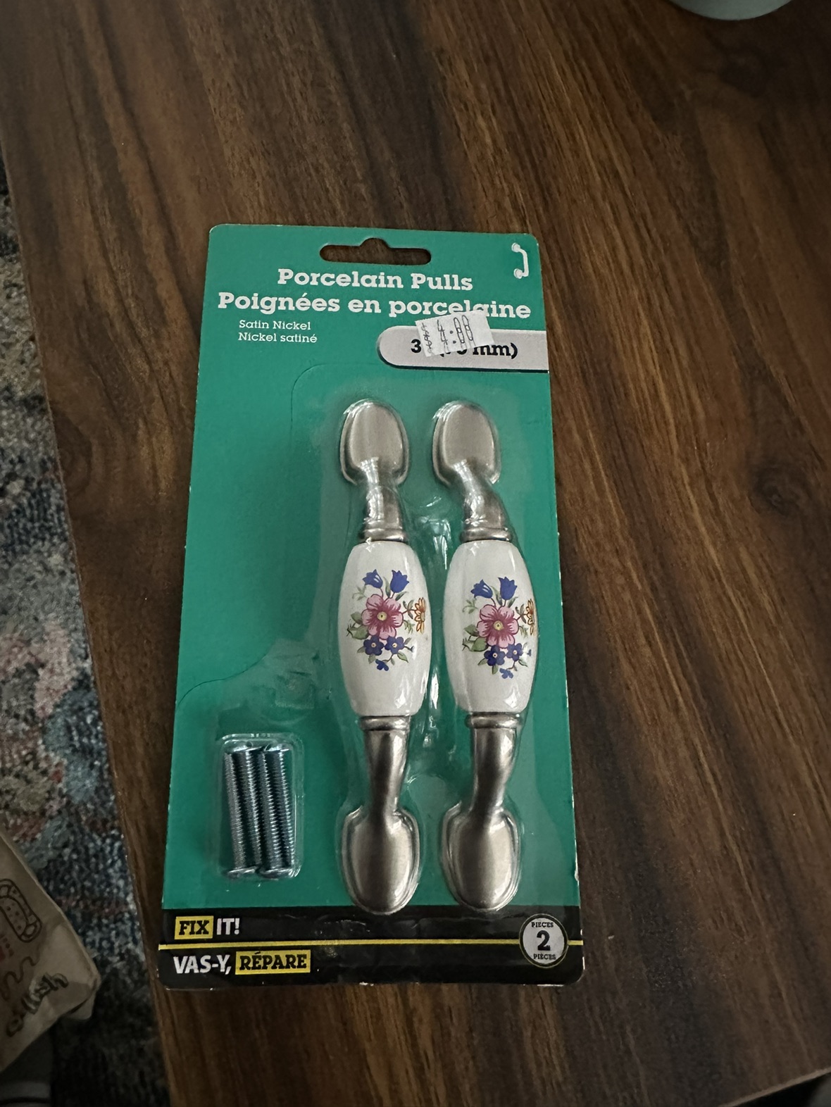 Satin nickel porcelain pulls (cupboard handles)
