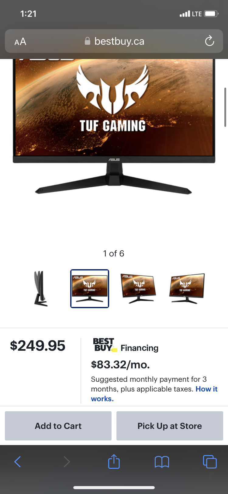 ASUS TUF 27" FHD 165Hz 1ms Gaming Monitor