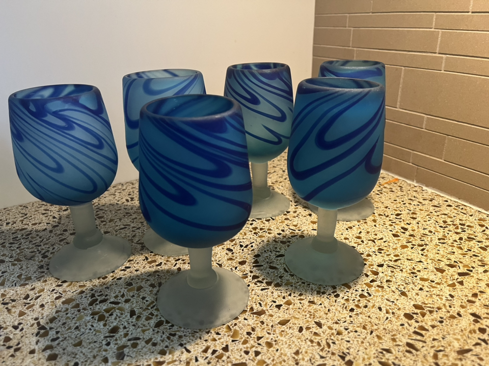 Blue swirl glass goblets thumbnail