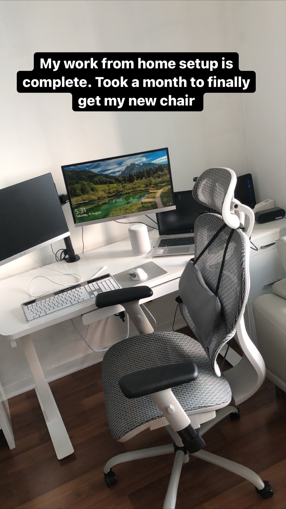TWO 23.8 inch monitors with adapters and desk mount thumbnail