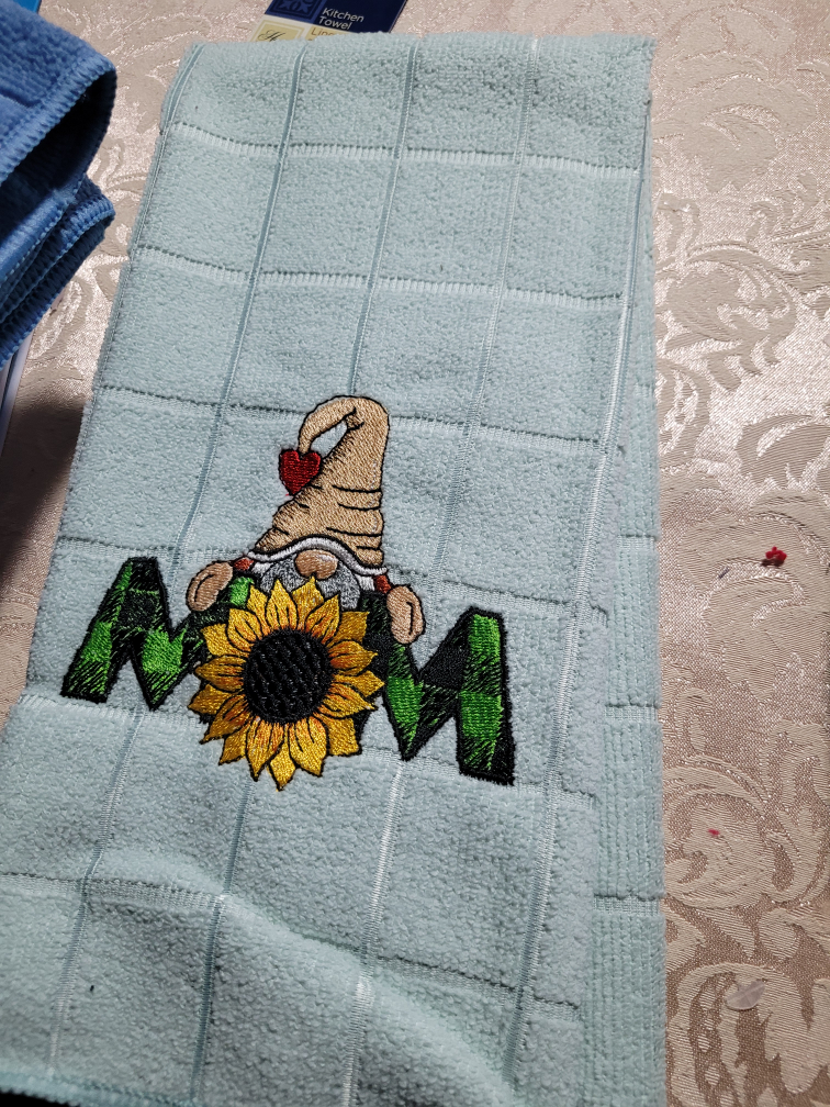 Home-made embroidery tea towels  Gnome Happy Mother's Day thumbnail