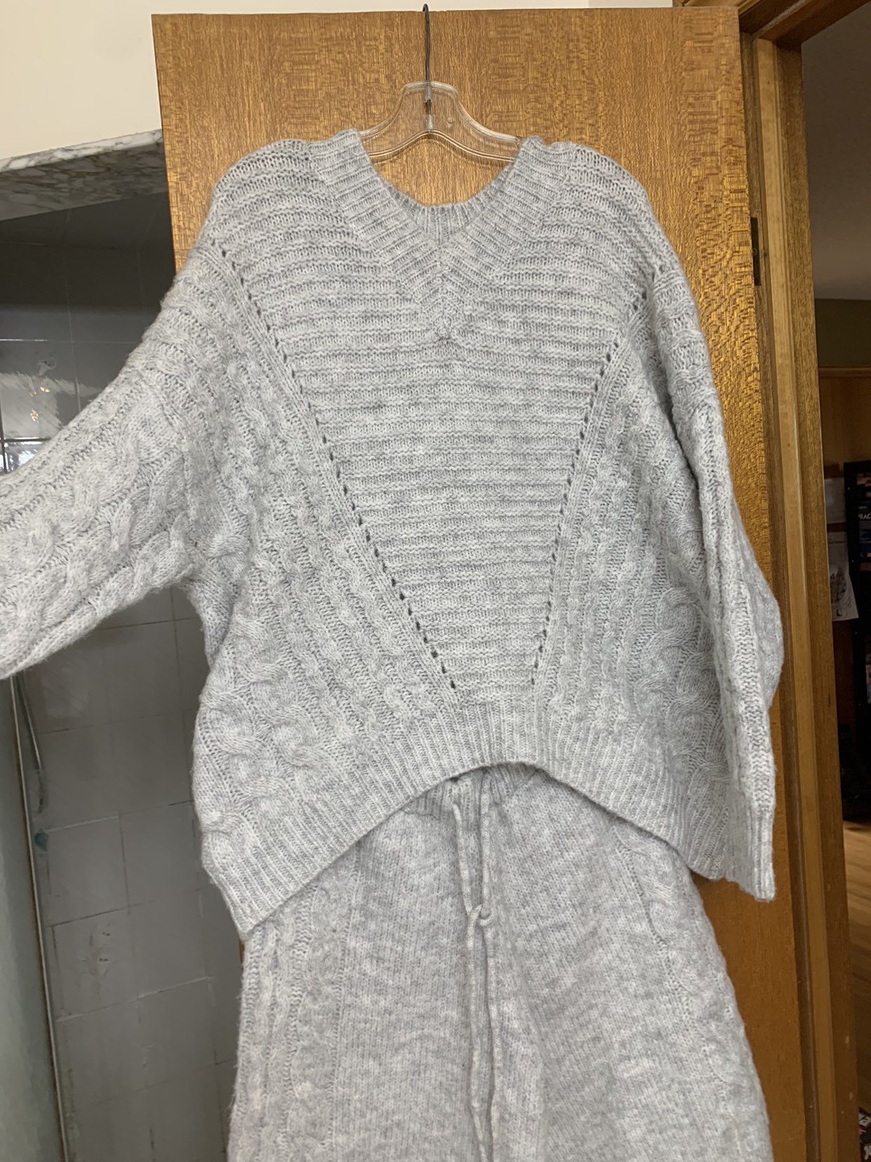 30%wool light grey sweater set thumbnail