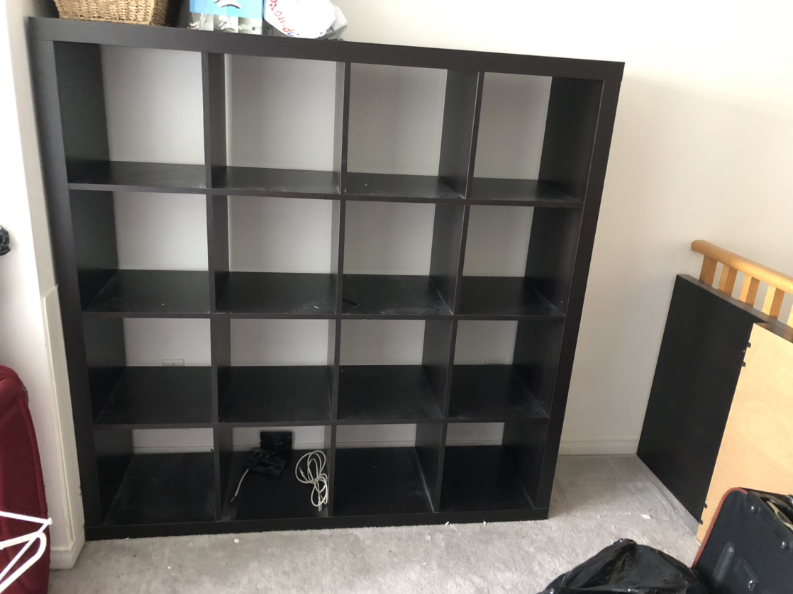 Dark brown- black Kallax/Expedit 4x4 shelf unit with table - photo 3