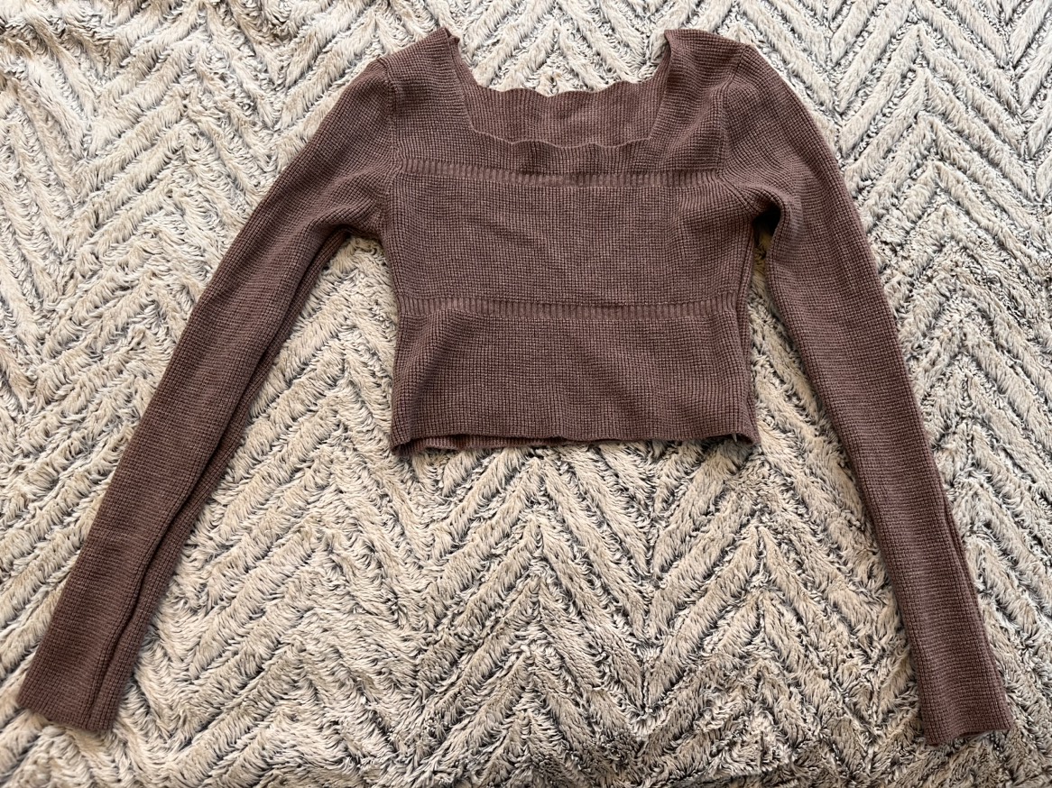 Brown Long sleeve crop top NEW image indicator(2)