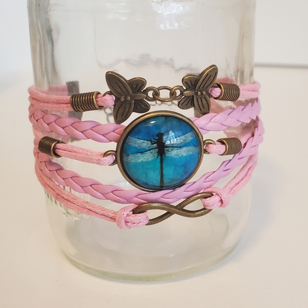 Dragonfly & Butterfly Multi-strand Pink Bracelet image indicator(2)