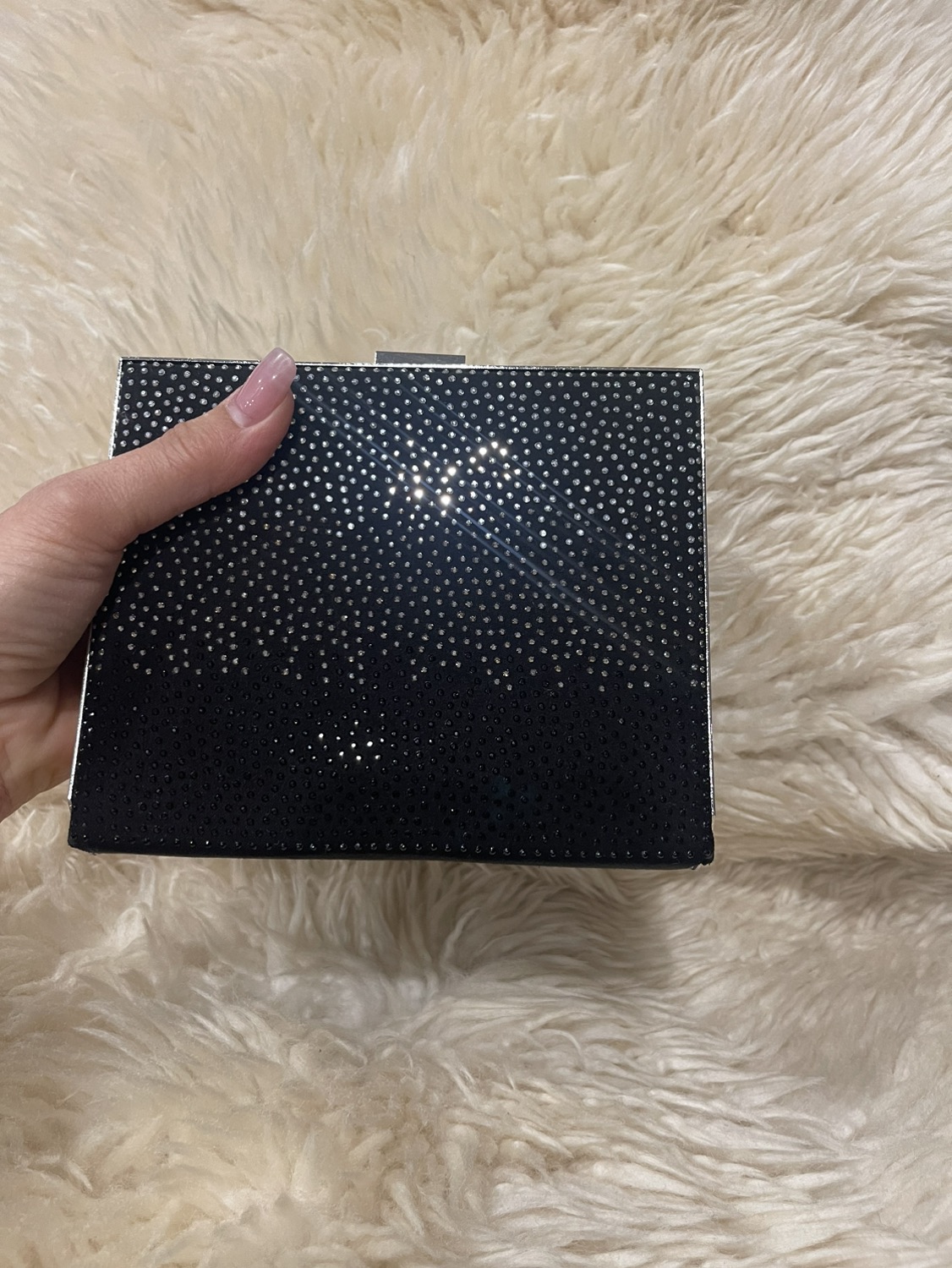 SILVER AND BLACK STUD CLUTCH PURSE thumbnail