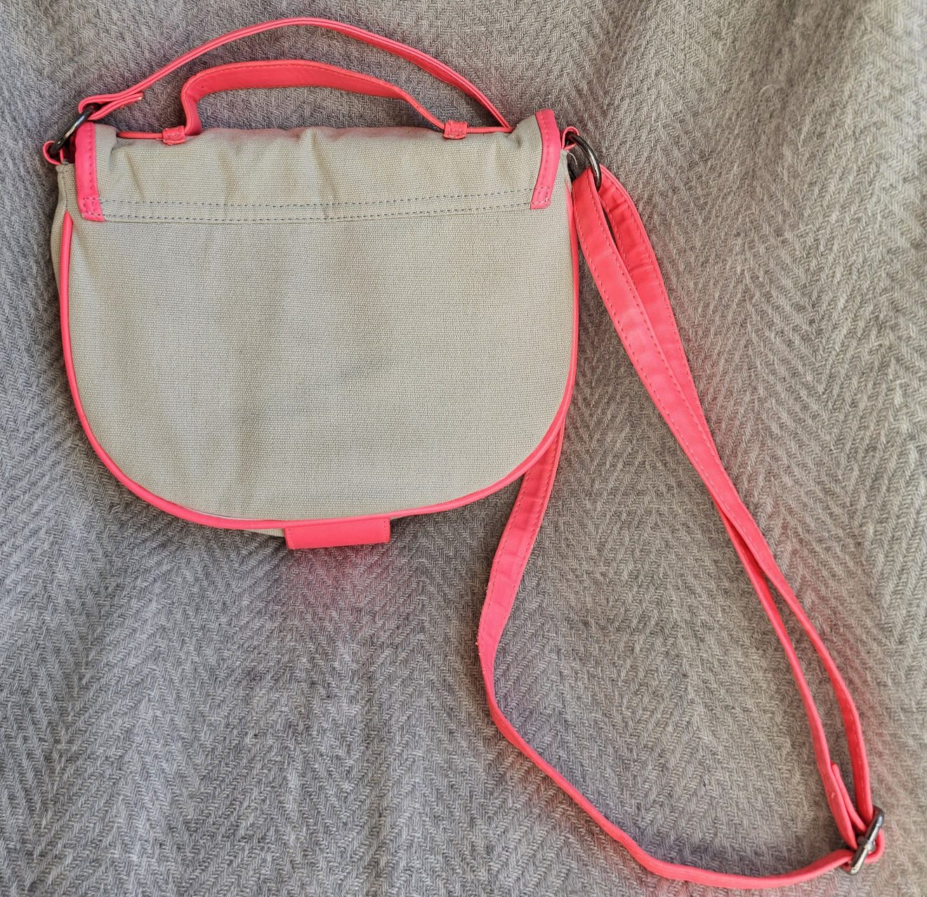 Volcom Cream and Hot Pink Crossbody Canvas and Vegan Leather Bag image indicator(2)