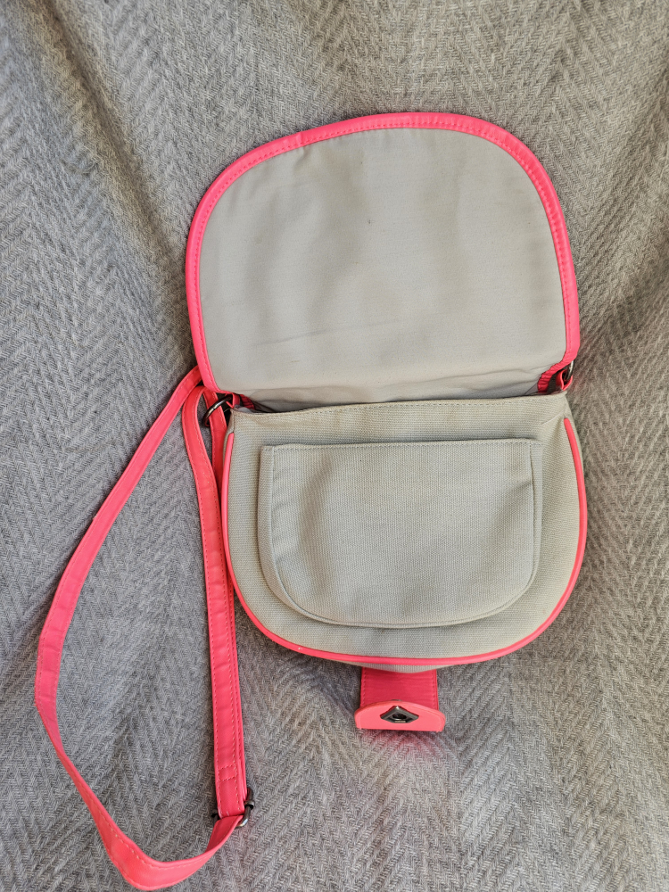 Volcom Cream and Hot Pink Crossbody Canvas and Vegan Leather Bag image indicator(3)