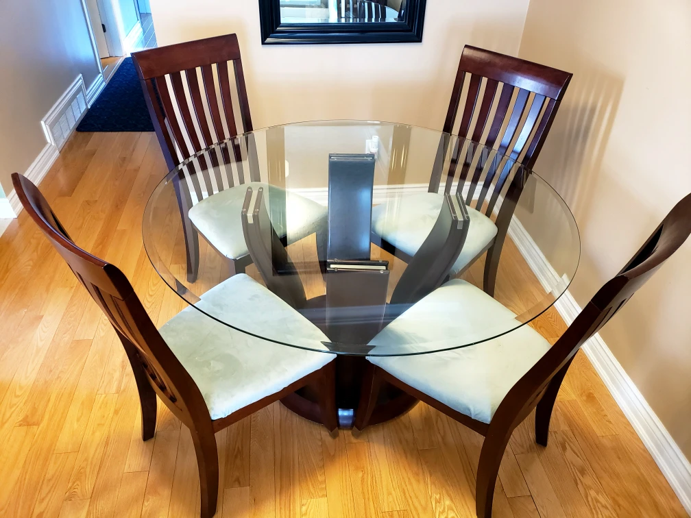 Sold - Round glass amd wood dining table and chairs - photo 2