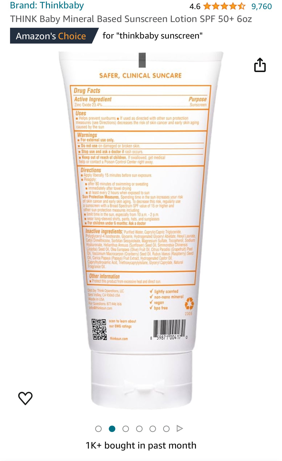 Thinkbaby sunscreen 6oz - photo 2