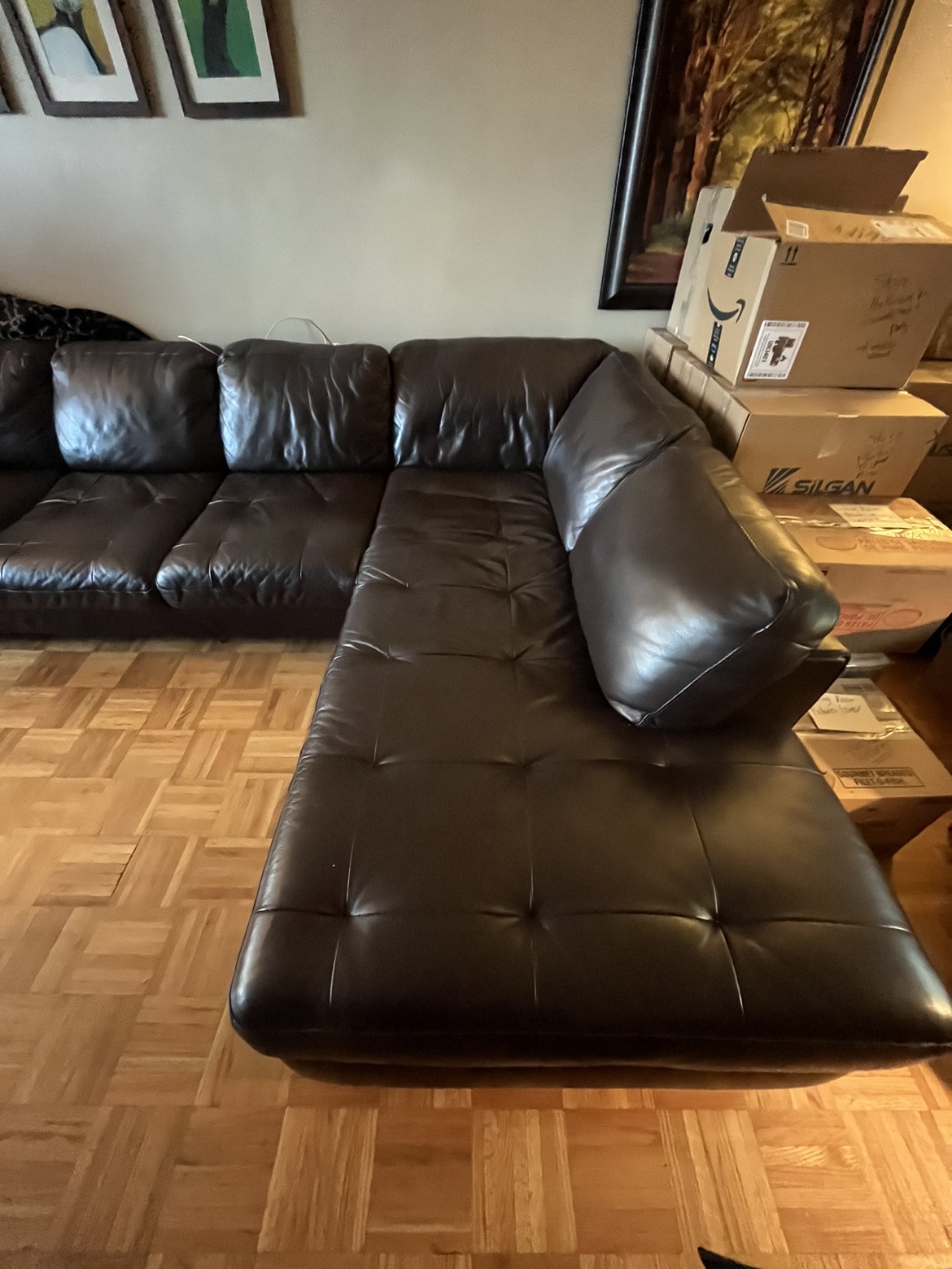 Genuine leather sectional couch with pull-out bed!! - photo 3