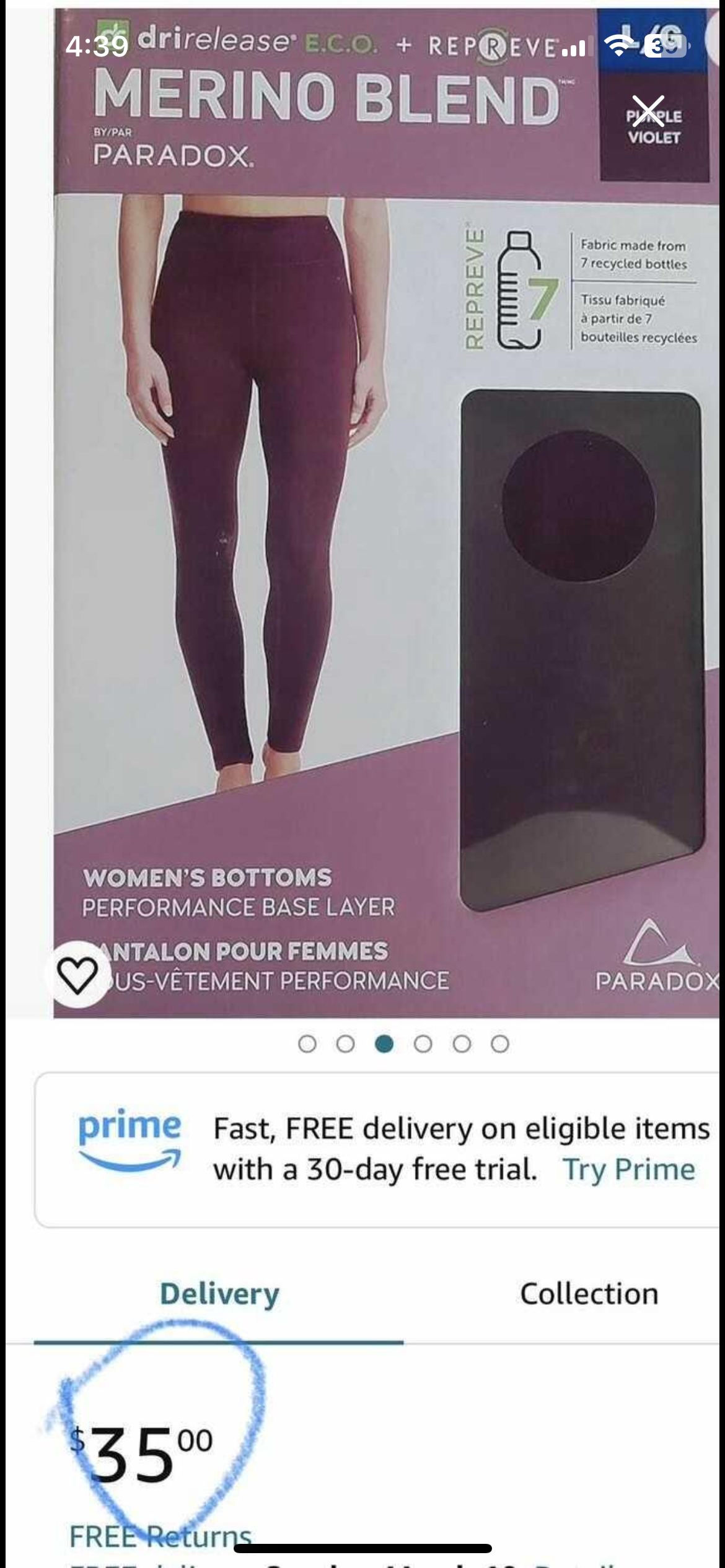Merino Blend Black leggings /Size M thumbnail