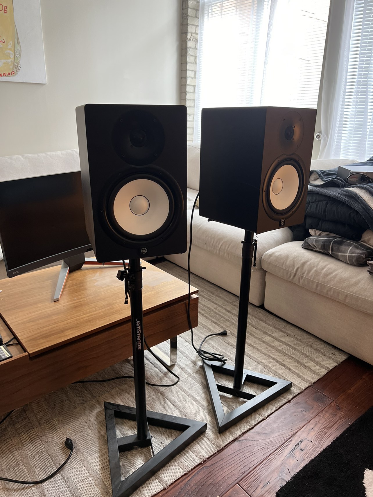 2 Yamaha HS8s with stands