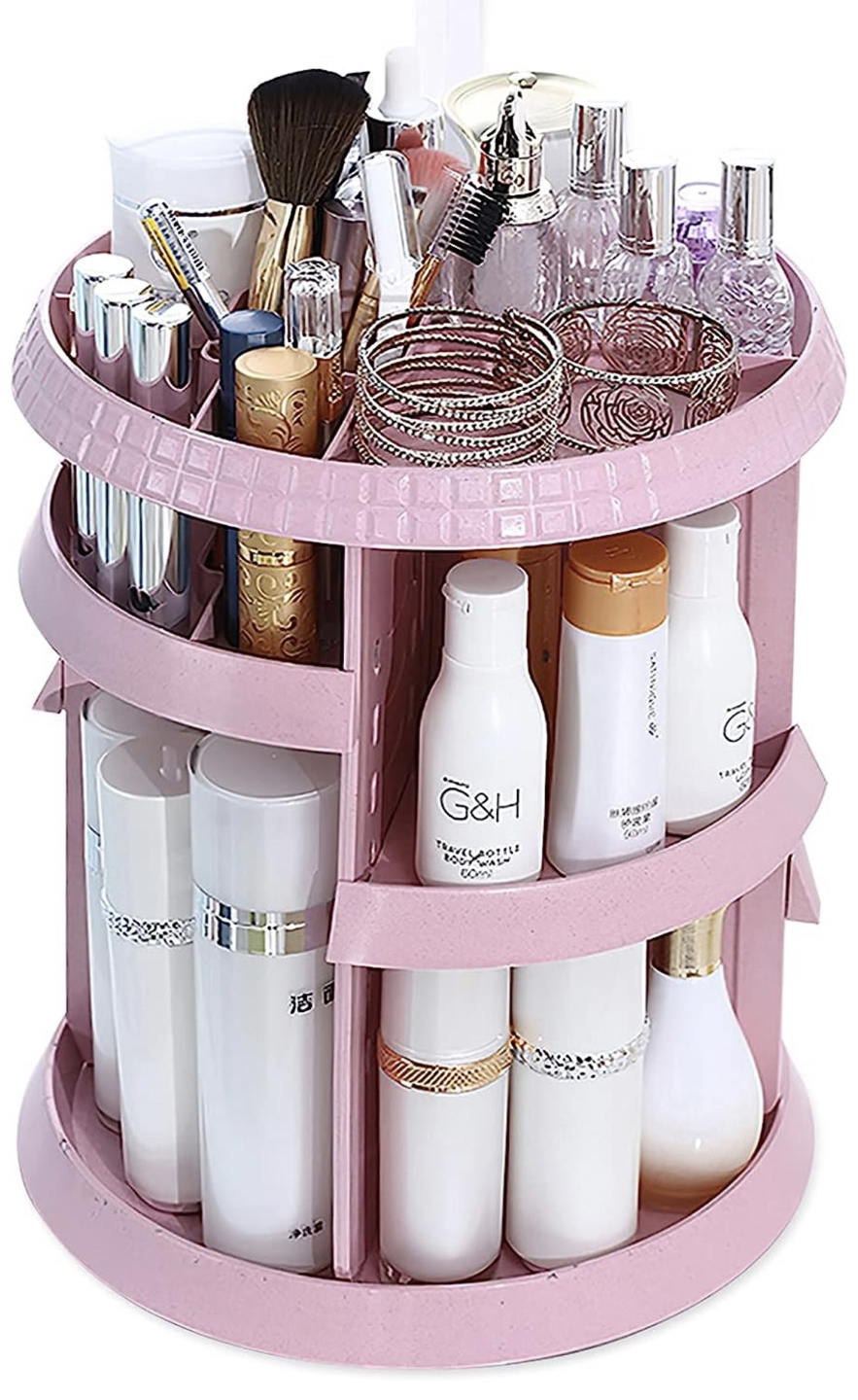 Adjustable rotating makeup organizer