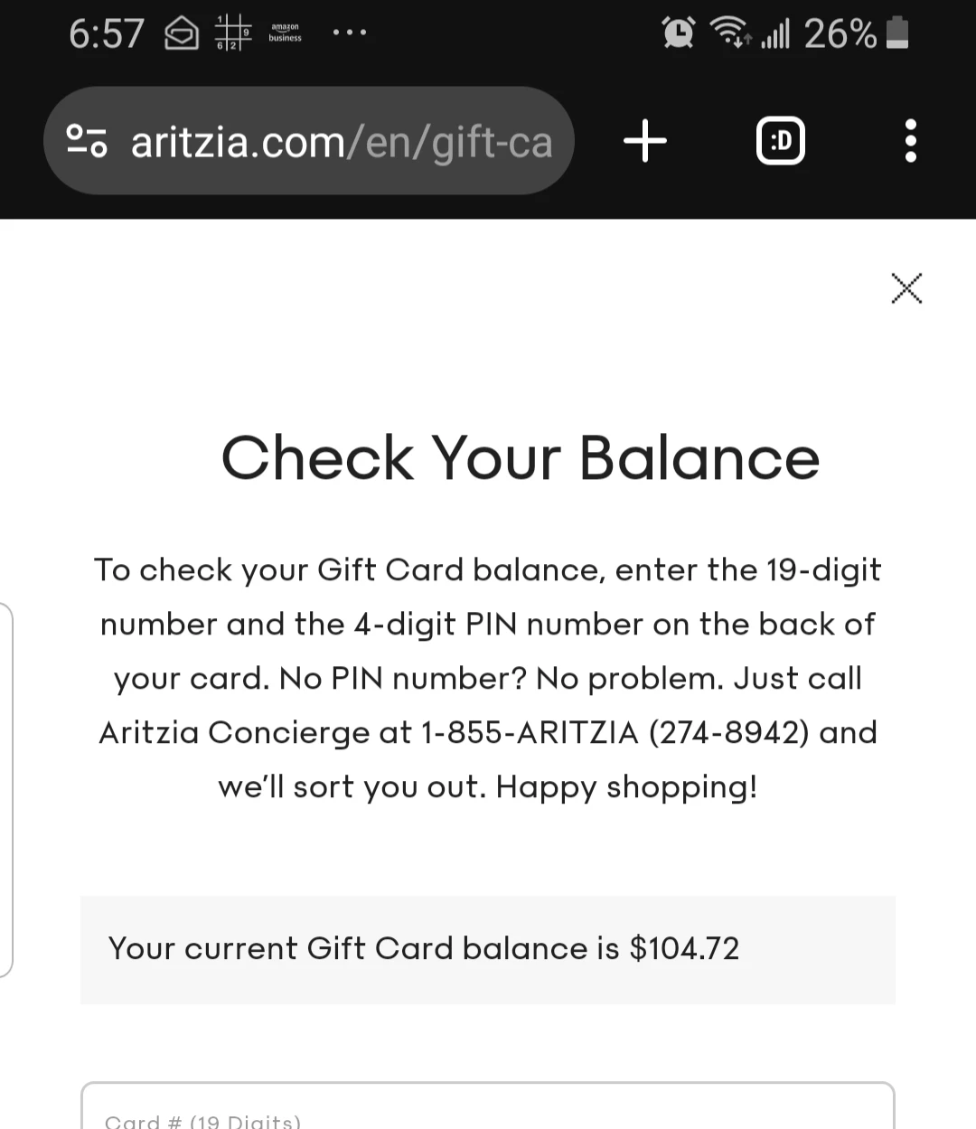 Aritzia Merchandise Gift card - Balance $104.72 - shopping card - photo 2