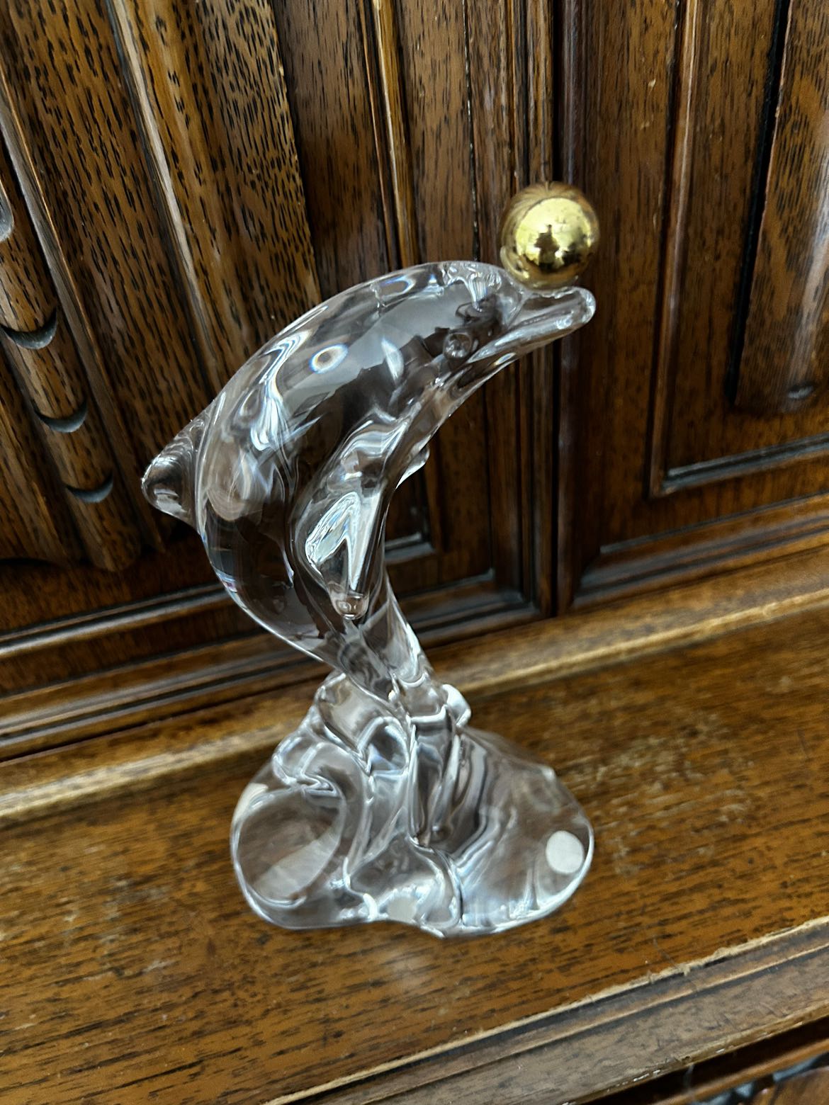 Vintage Sevres French Crystal Dolphin With Gold Ball Figurine image indicator(5)