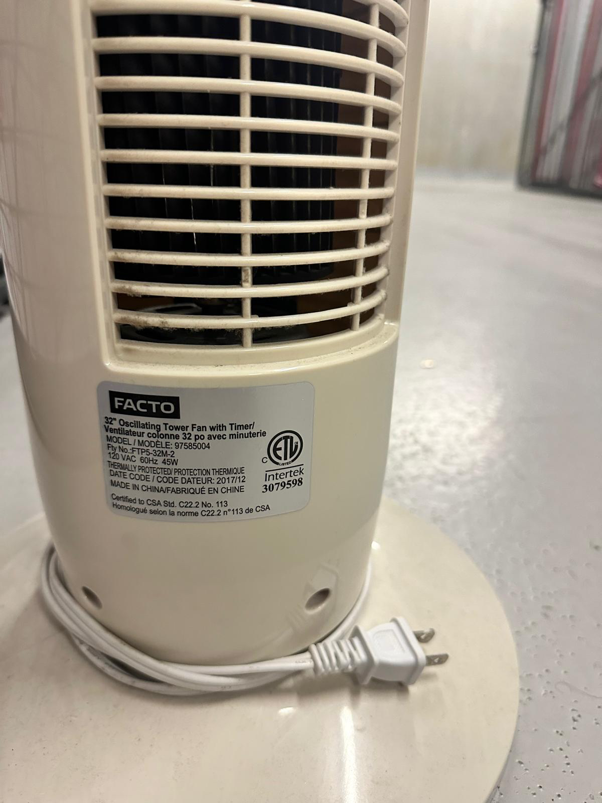 Facto Oscillating Tower Fan 32'' with Timer (Model 97585004) - photo 2
