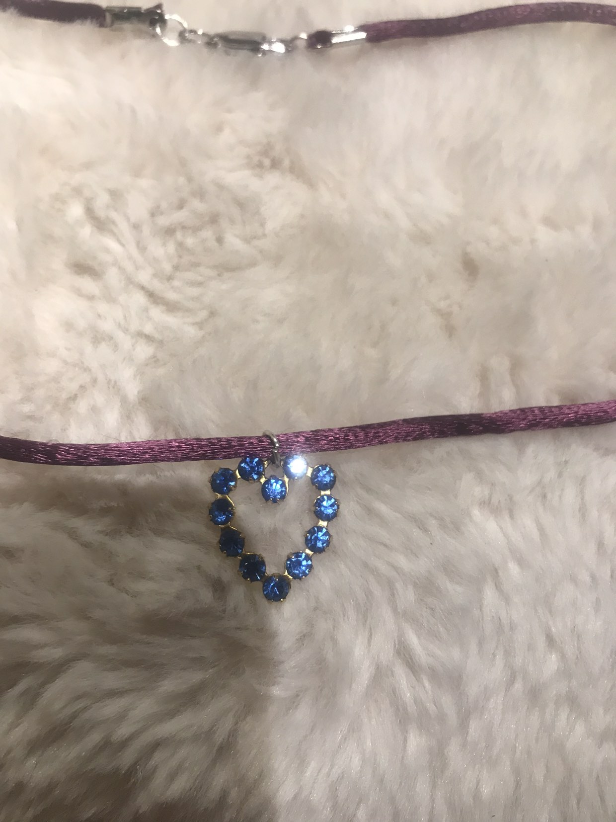 🌸Choker Blue heart on purple satin cord🌸 thumbnail
