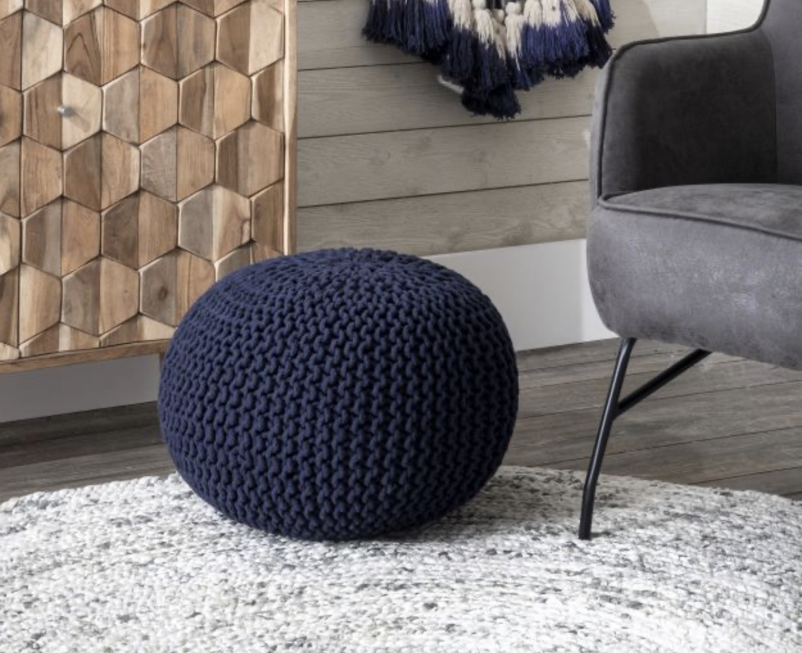 Navy knitted pouf ottoman