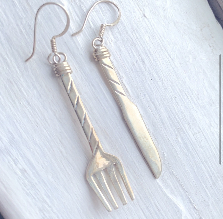 1960’s Stamped .925 SOLID Sterling Large Knife/Fork Earrings 🍴 image indicator(2)