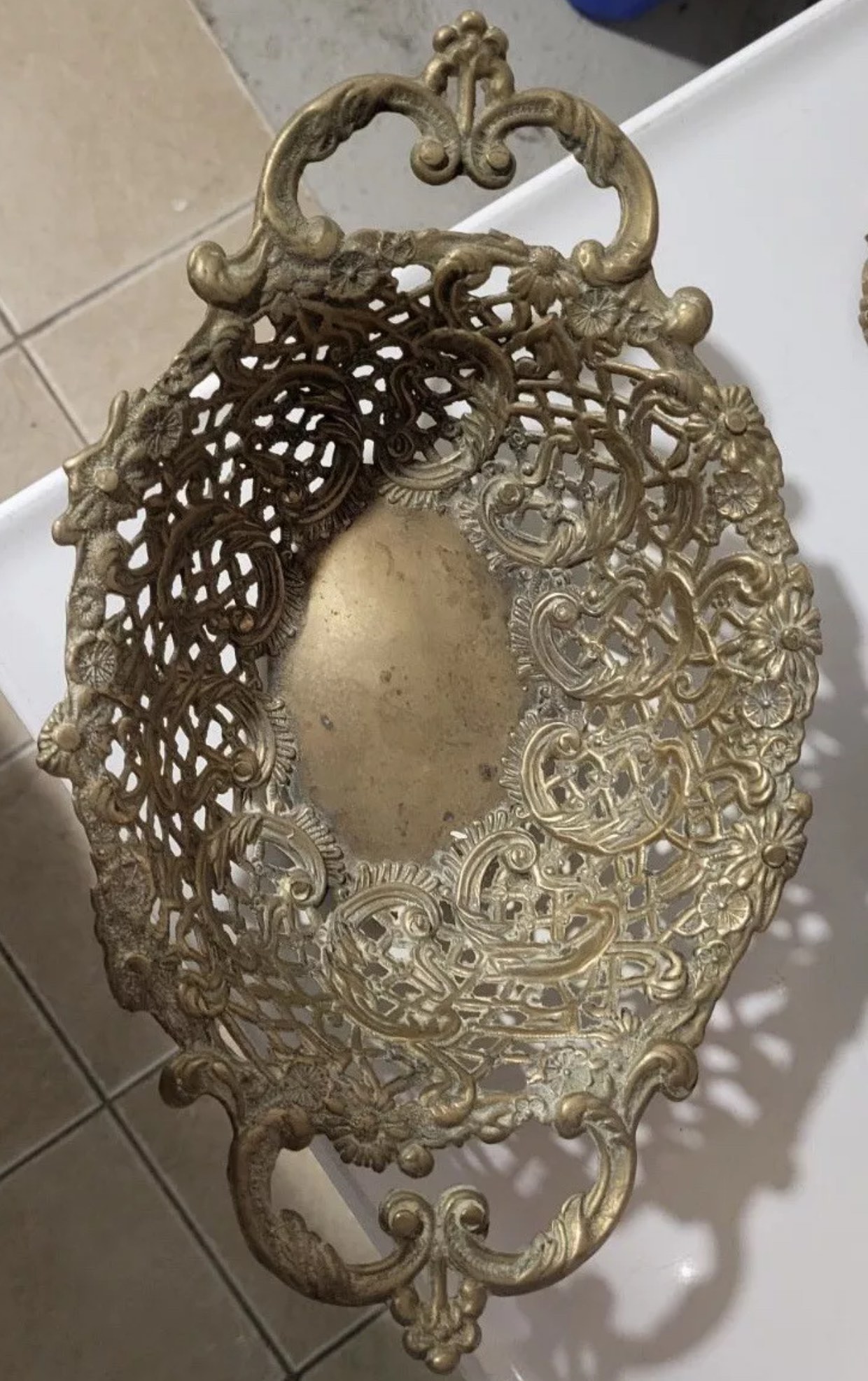 Antique Bronze Brass Reticulated Basket or Bowl Rococo Design thumbnail