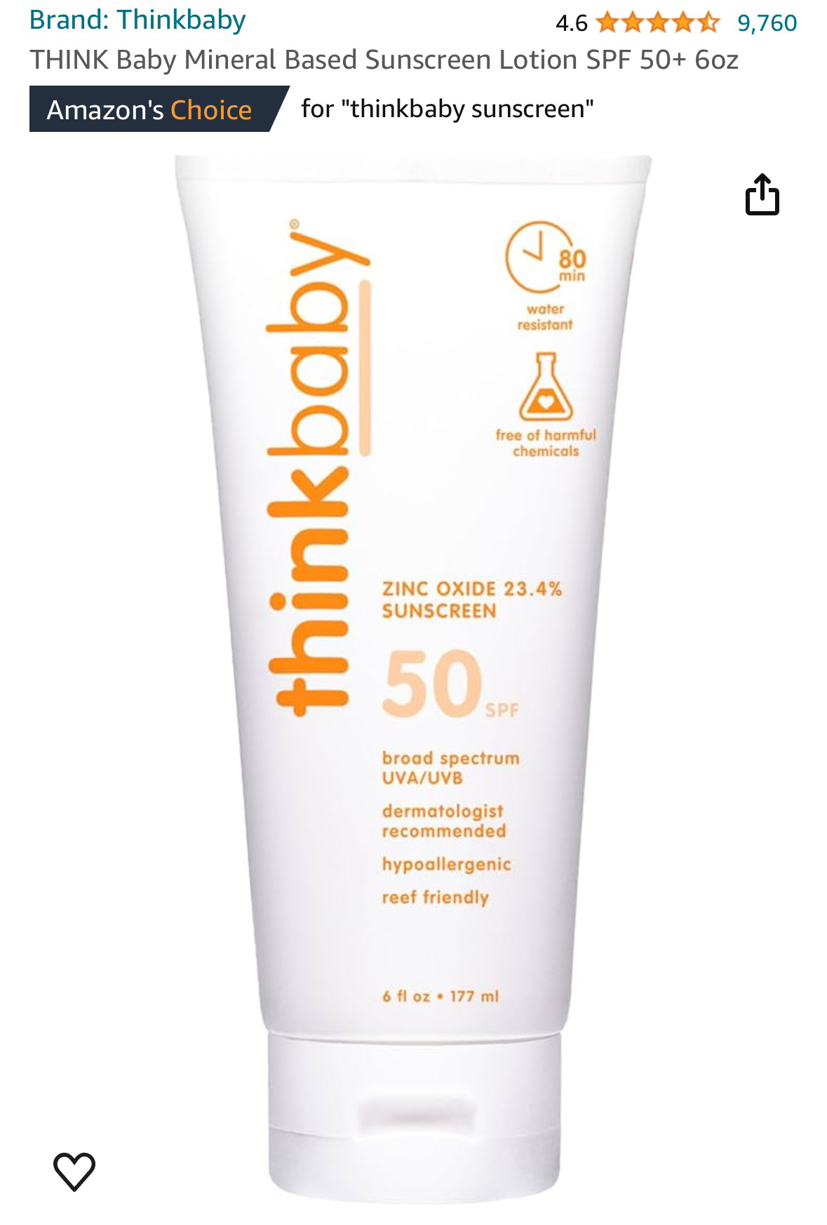 Thinkbaby sunscreen 6oz
