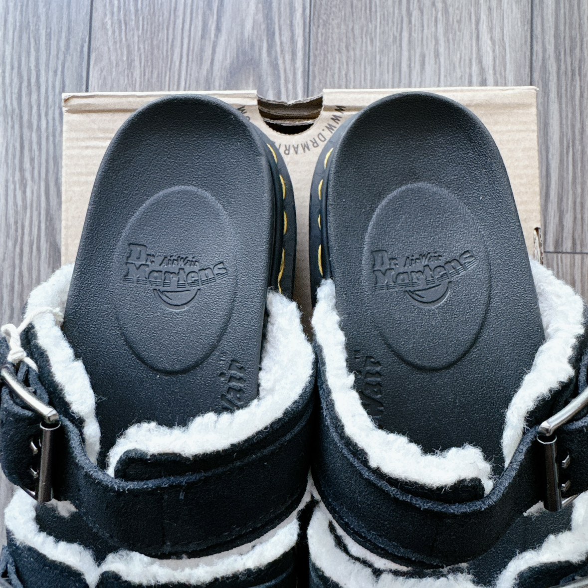 Dr Marten’s NEW! MYLES SUEDE FUR-LINED BUCKLE SLIDE SANDALS image indicator(9)