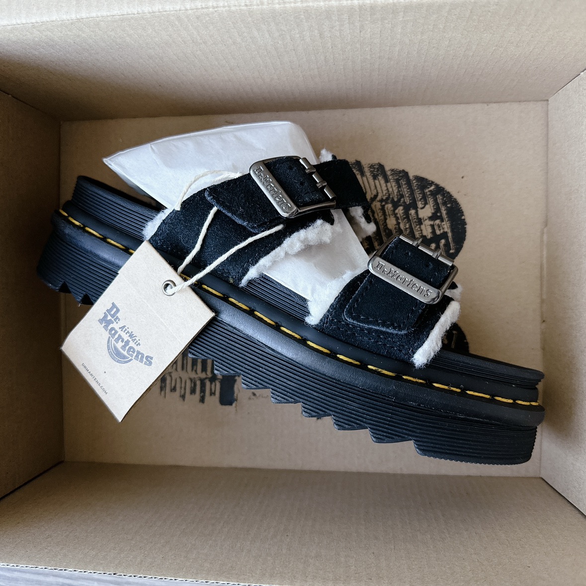 Dr Marten’s NEW! MYLES SUEDE FUR-LINED BUCKLE SLIDE SANDALS image indicator(3)